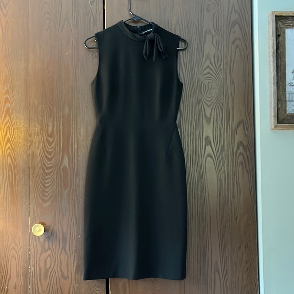 Zara Woman black, sleeveless, midi form fitting dressy dress. Size Small